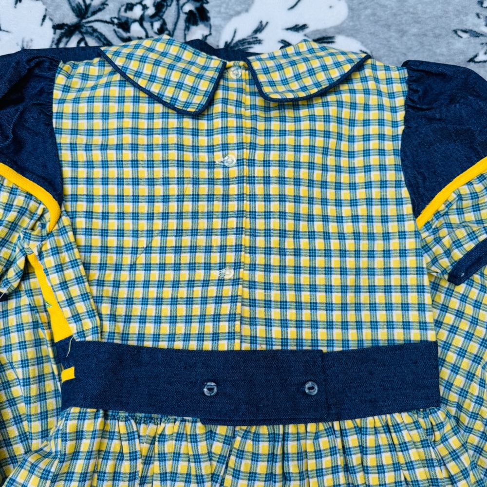 Vintage Narci Stell Dress Kids Size 10 Yellow Blue Plaid New With Tags Folk Lace - Picture 10 of 12